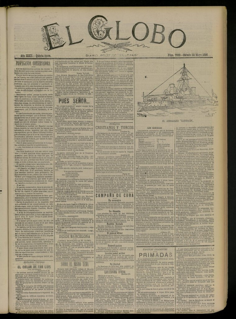 Miniatura de El Globo : diario ilustrado del 30 de mayo de 1896, nº 7500