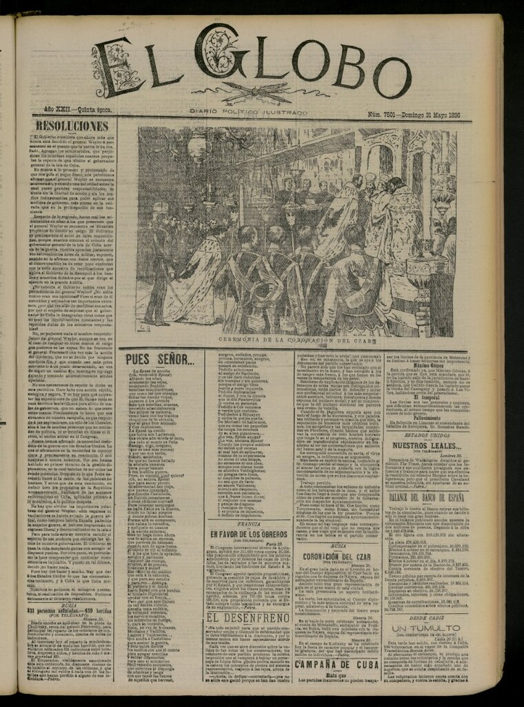 Miniatura de El Globo : diario ilustrado del 31 de mayo de 1896, nº 7501