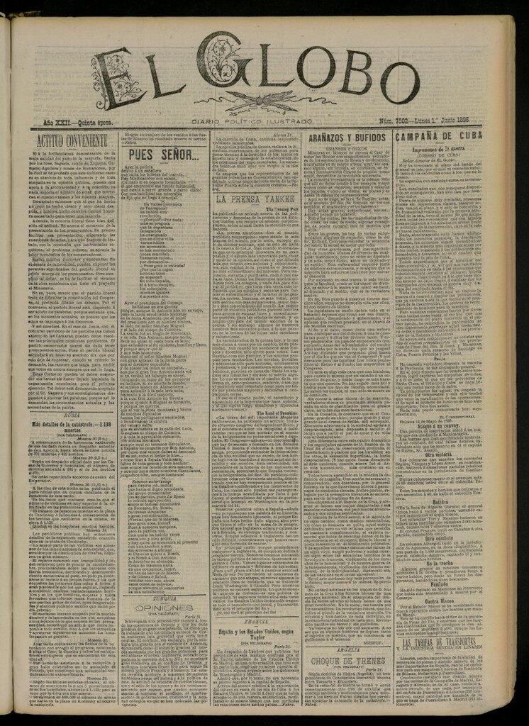 Miniatura de El Globo : diario ilustrado del 1 de junio de 1896, nº 7502