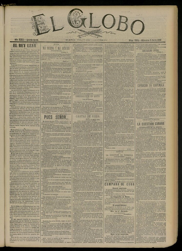 Miniatura de El Globo : diario ilustrado del 3 de junio de 1896, nº 7504