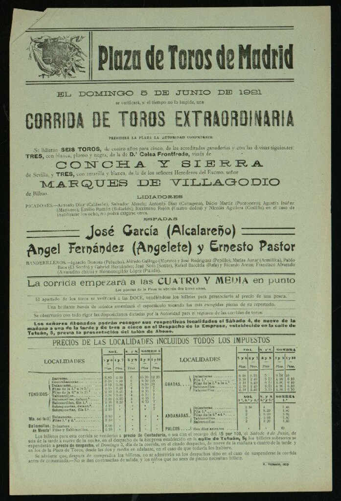 Miniatura de Plaza de Toros de Madrid, 5 de junio de 1921