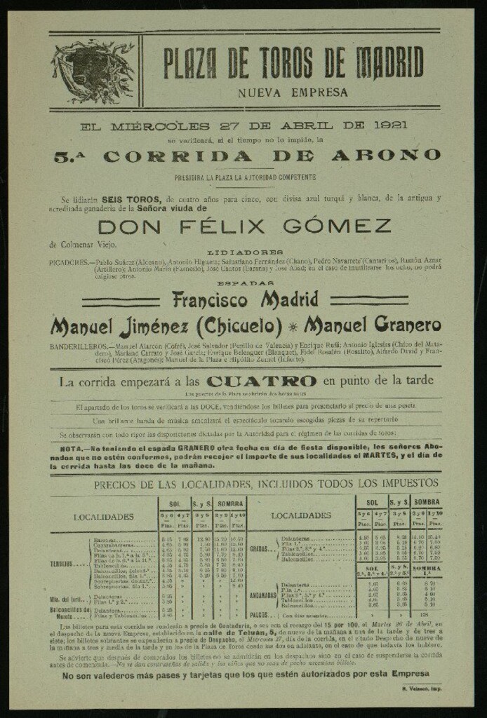 Miniatura de Plaza de Toros de Madrid, 27 de abril de 1921