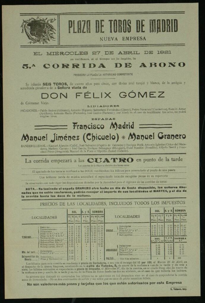 Miniatura de Plaza de Toros de Madrid, 27 de abril de 1921