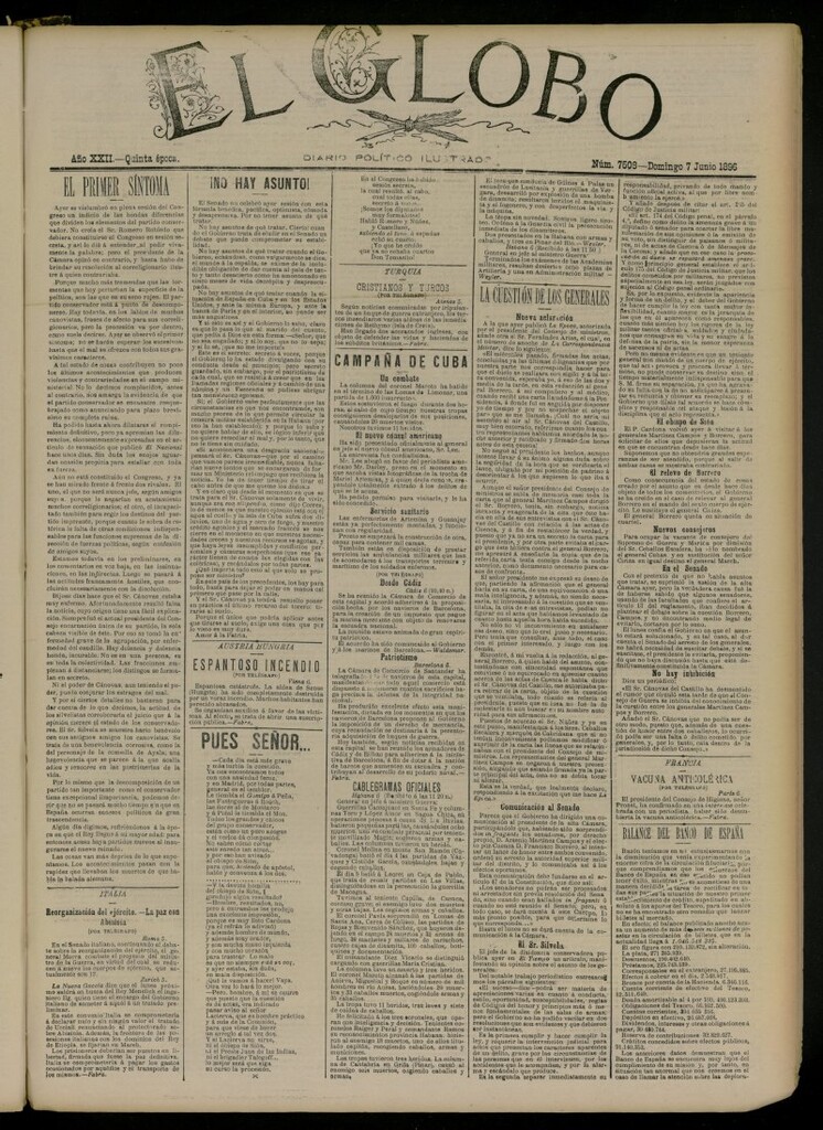 Miniatura de El Globo : diario ilustrado del 7 de junio de 1896, nº 7508