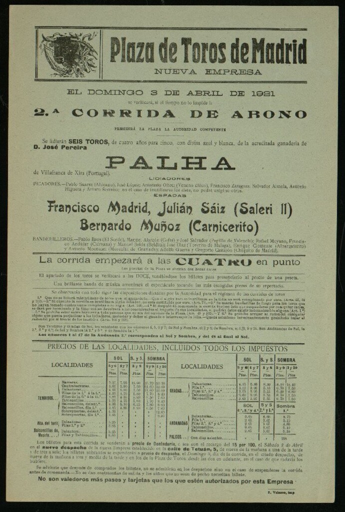 Miniatura de Plaza de Toros de Madrid, 3 de abril de 1921