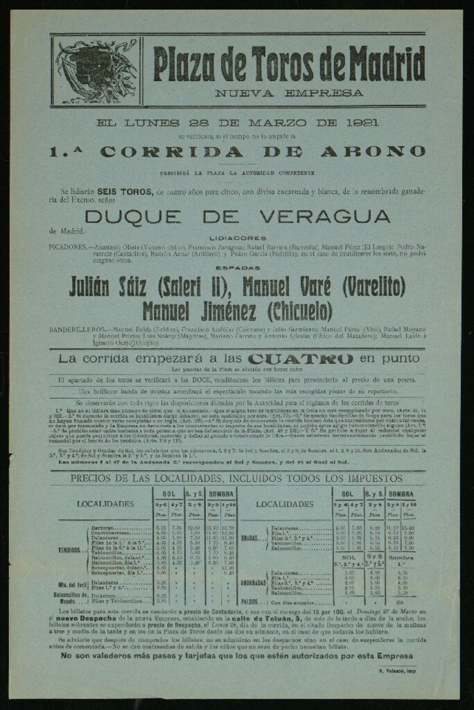 Miniatura de Plaza de Toros de Madrid, 28 de marzo de 1921