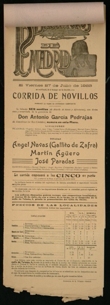 Miniatura de Plaza de Toros de Madrid, 27 de julio de 1923