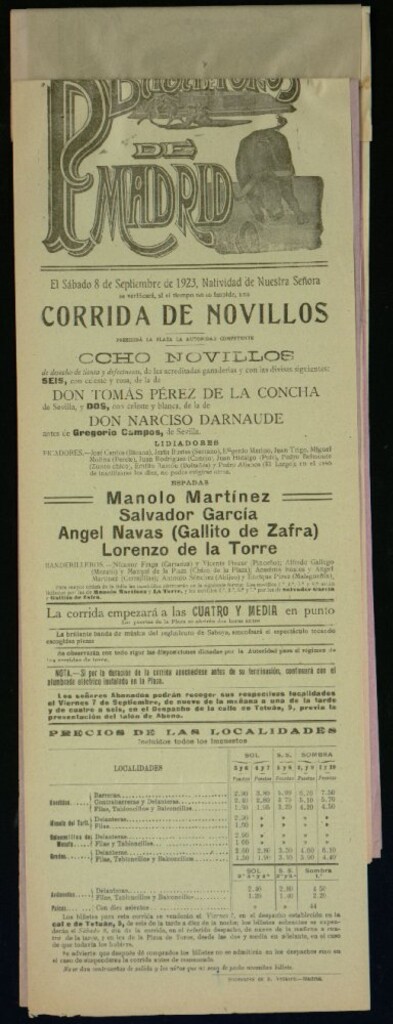 Miniatura de Plaza de Toros de Madrid, 8 de septiembre de 1923