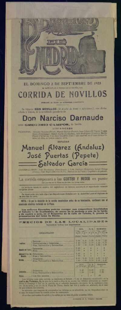 Miniatura de Plaza de Toros de Madrid, 2 de septiembre de 1923