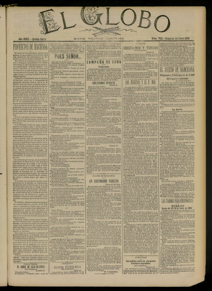 Miniatura de El Globo : diario ilustrado del 14 de junio de 1896, nº 7515