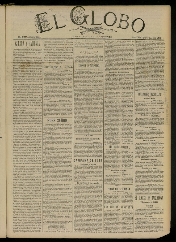 Miniatura de El Globo : diario ilustrado del 15 de junio de 1896, nº 7516