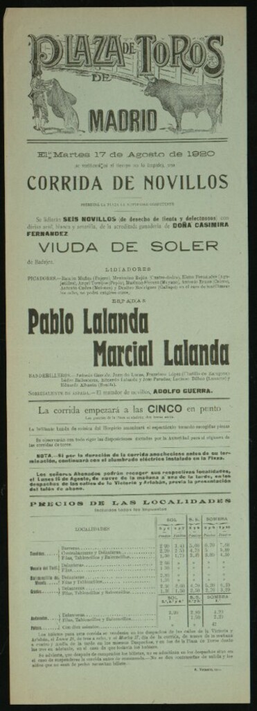 Miniatura de Plaza de Toros de Madrid, 17 de agosto de 1920