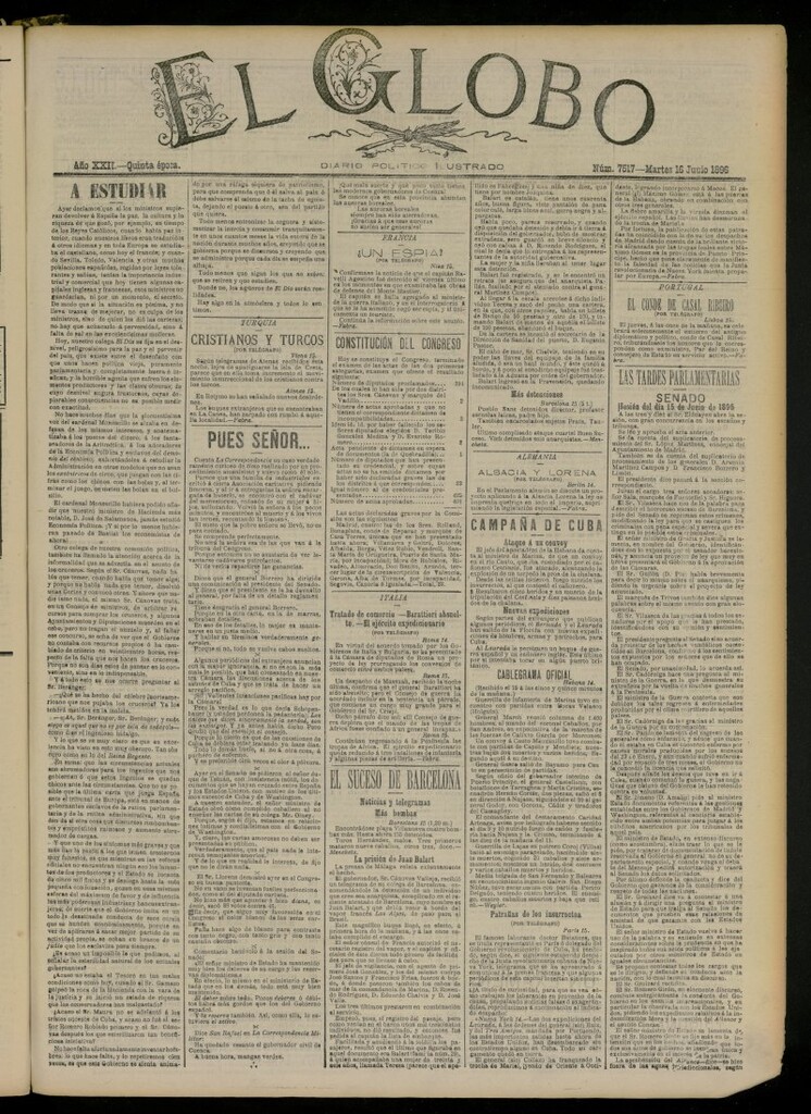 Miniatura de El Globo : diario ilustrado del 16 de junio de 1896, nº 7517