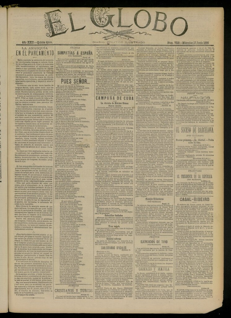Miniatura de El Globo : diario ilustrado del 17 de junio de 1896, nº 7518