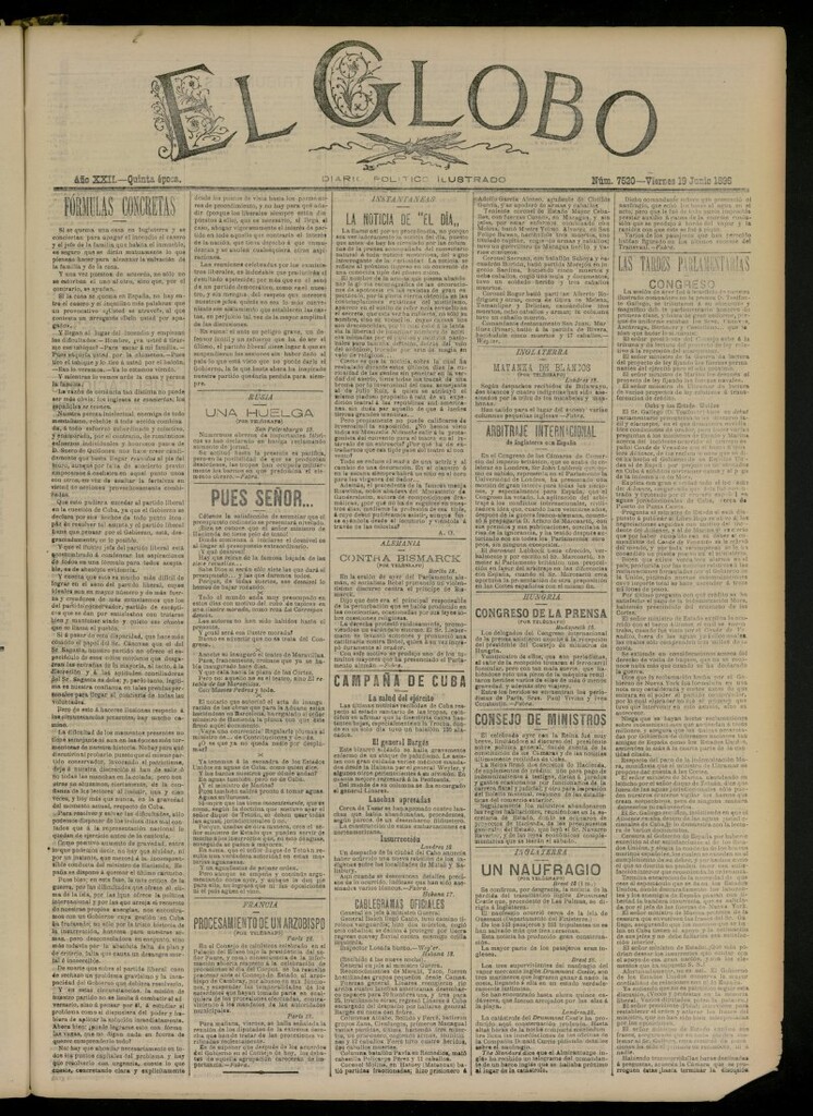 Miniatura de El Globo : diario ilustrado del 19 de junio de 1896, nº 7520