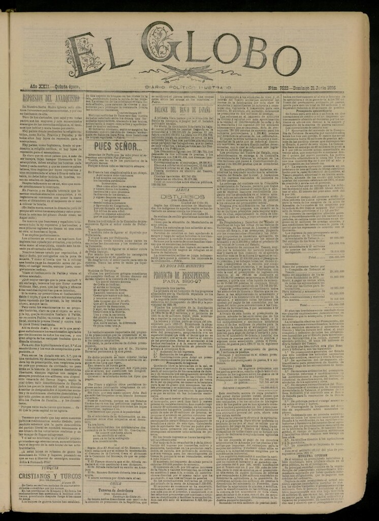 Miniatura de El Globo : diario ilustrado del 21 de junio de 1896, nº 7522