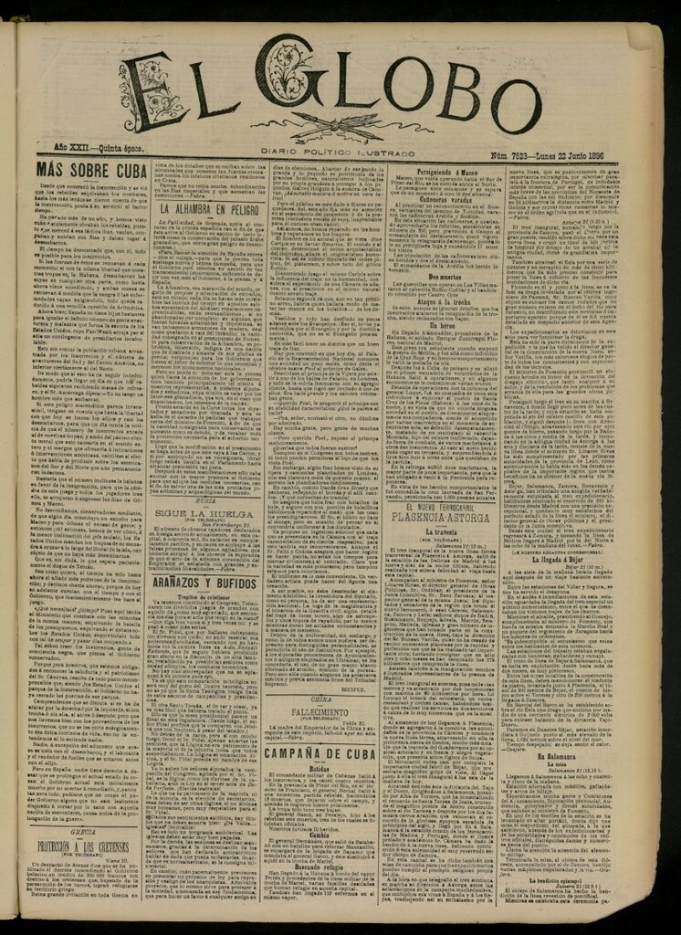 Miniatura de El Globo : diario ilustrado del 22 de junio de 1896, nº 7523