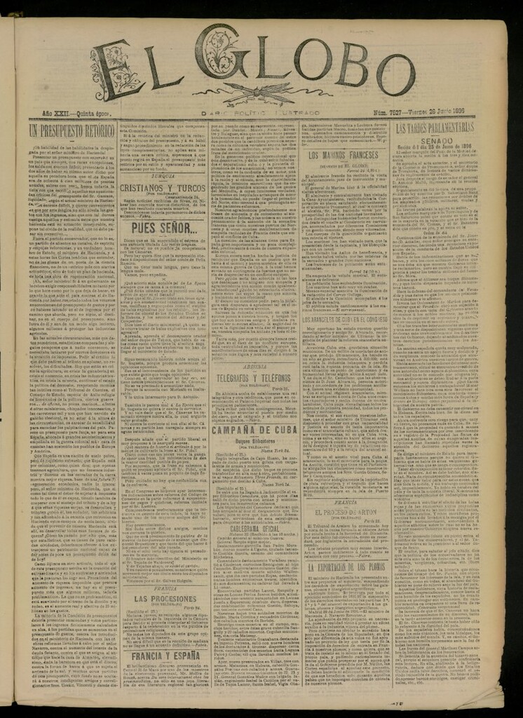 Miniatura de El Globo : diario ilustrado del 26 de junio de 1896, nº 7527