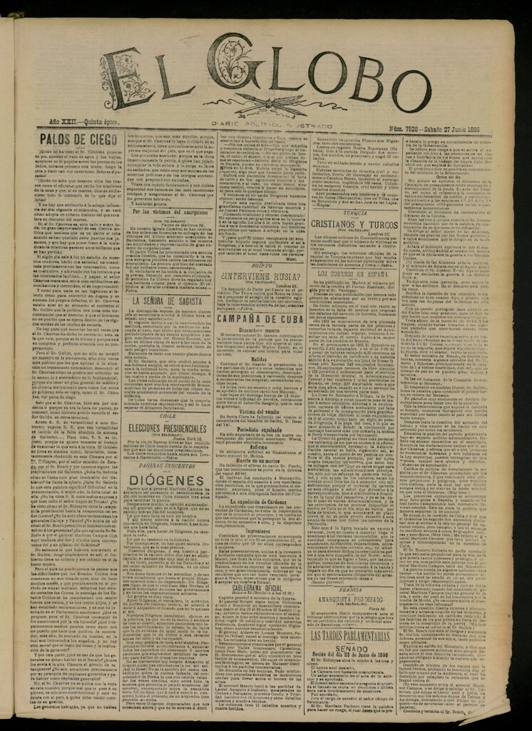 Miniatura de El Globo : diario ilustrado del 27 de junio de 1896, nº 7528