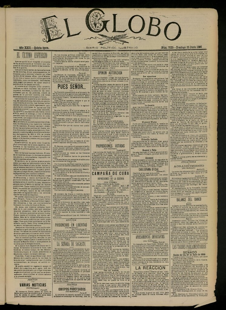 Miniatura de El Globo : diario ilustrado del 28 de junio de 1896, nº 7529