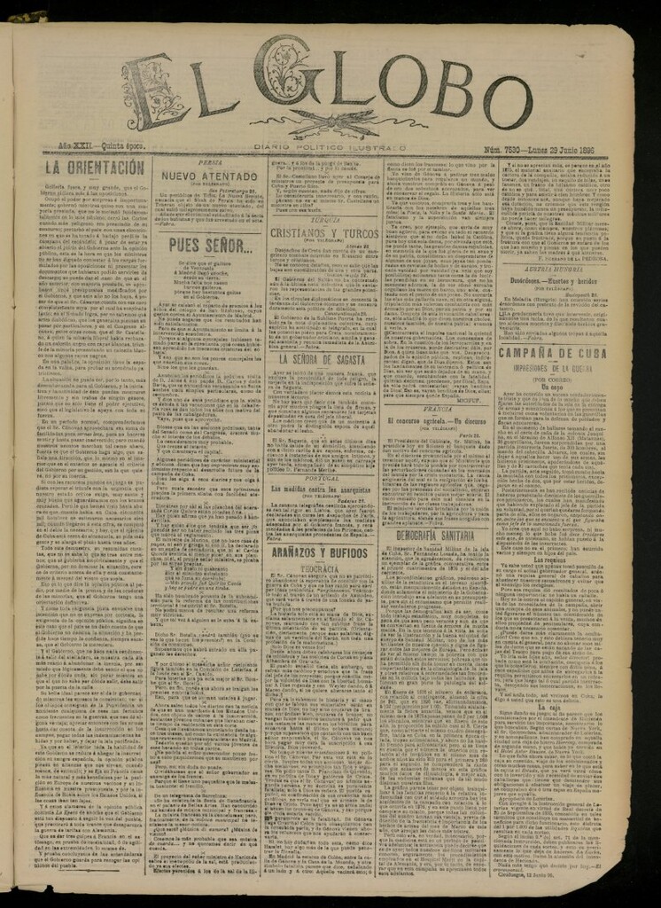 Miniatura de El Globo : diario ilustrado del 29 de junio de 1896, nº 7530