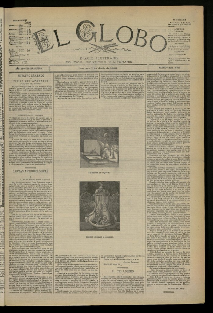 Miniatura de El Globo : diario ilustrado del 7 de julio de 1889, nº 4993