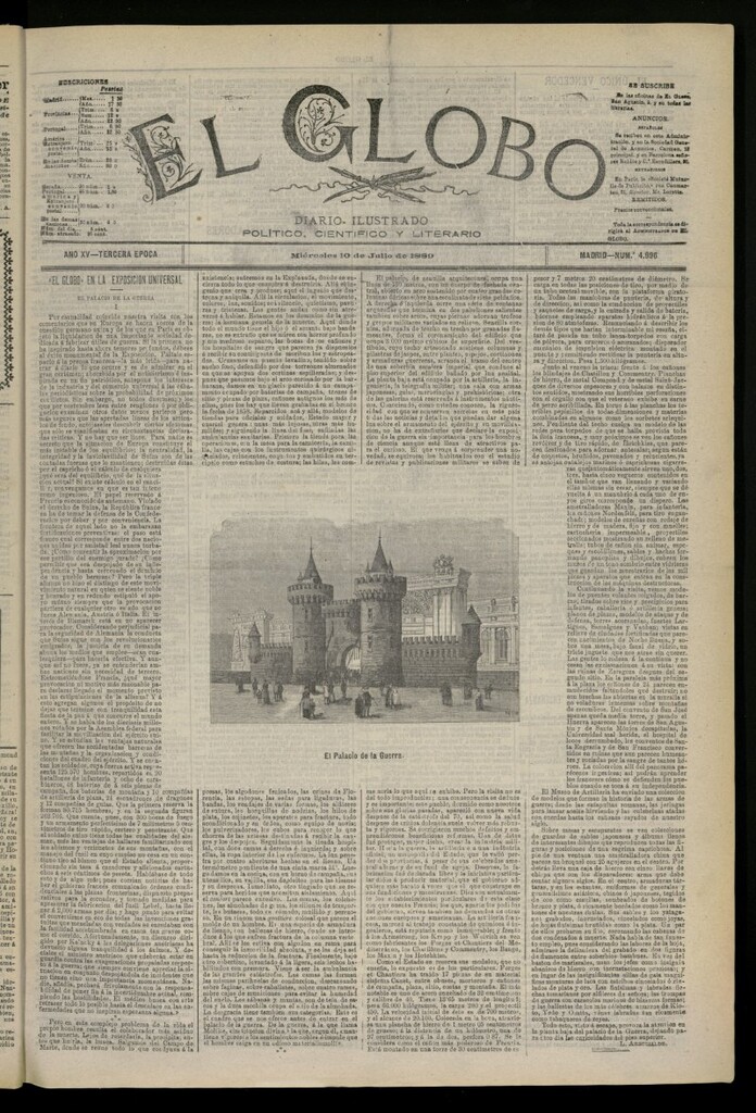 Miniatura de El Globo : diario ilustrado del 10 de julio de 1889, nº 4996