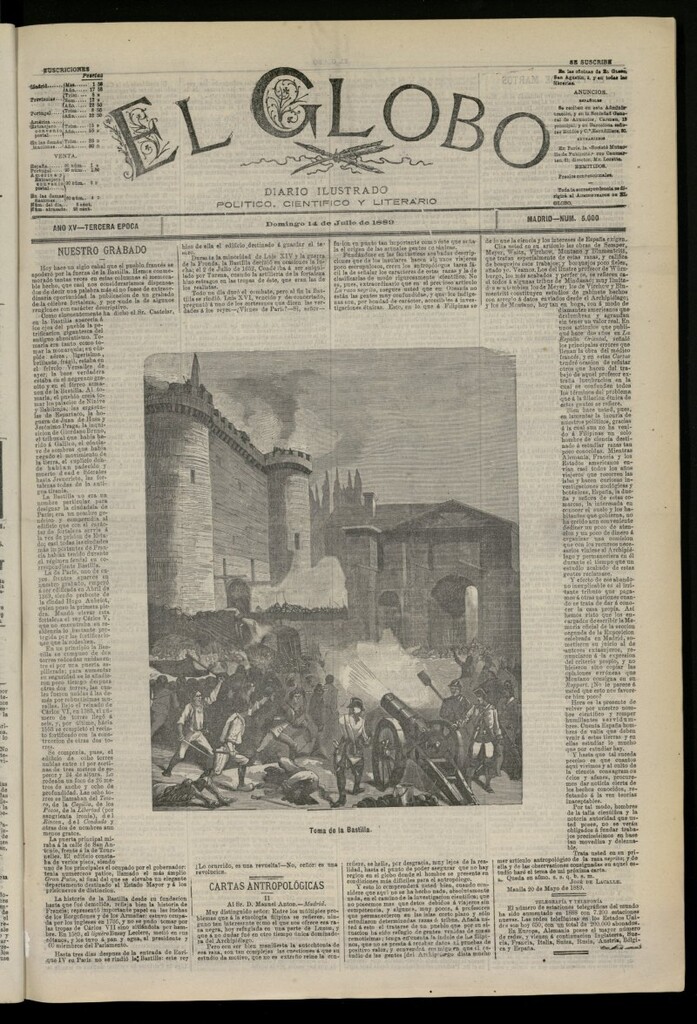 Miniatura de El Globo : diario ilustrado del 14 de julio de 1889, nº 5000