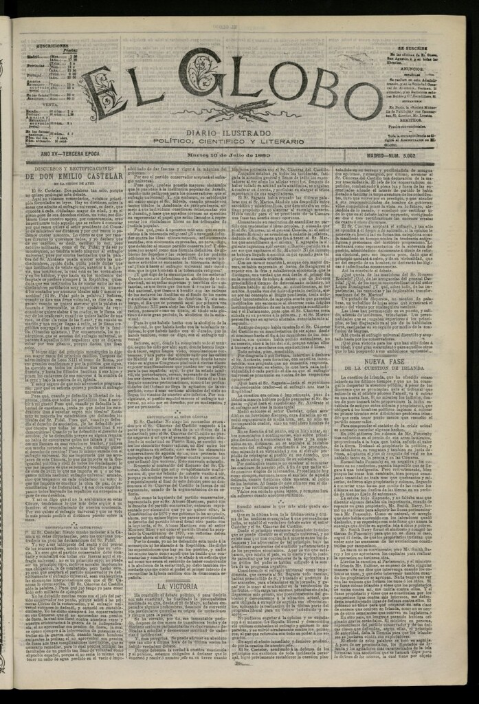 Miniatura de El Globo : diario ilustrado del 16 de julio de 1889, nº 5002