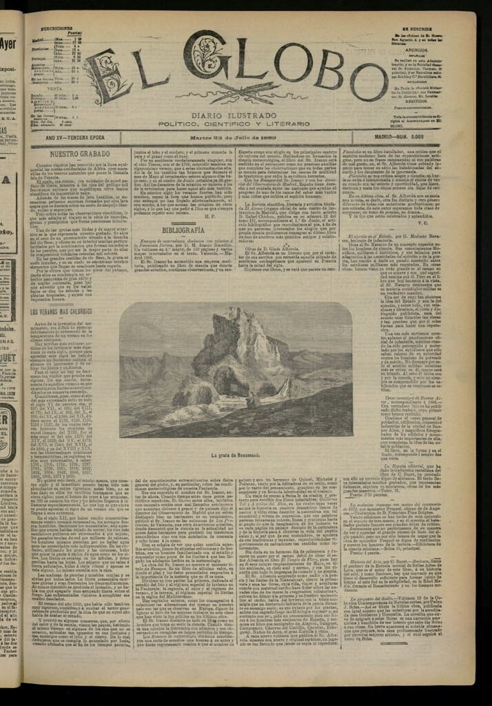 Miniatura de El Globo : diario ilustrado del 23 de julio de 1889, nº 5009