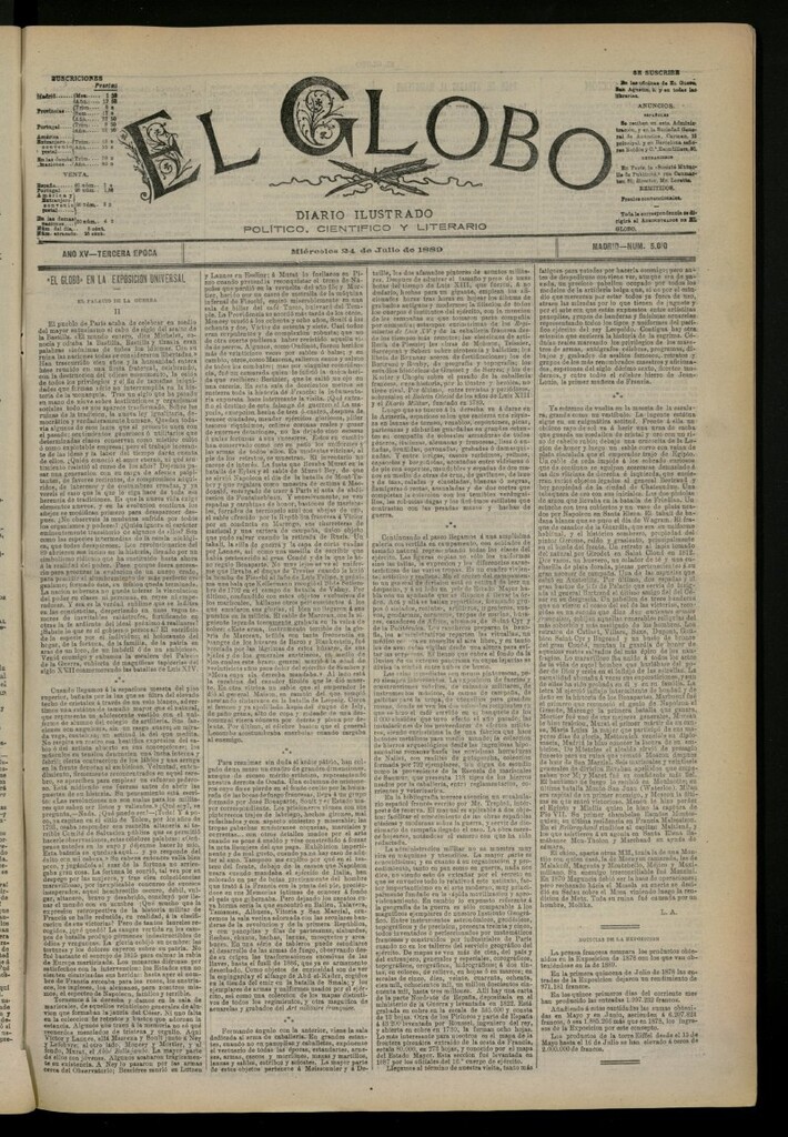 Miniatura de El Globo : diario ilustrado del 24 de julio de 1889, nº 5010