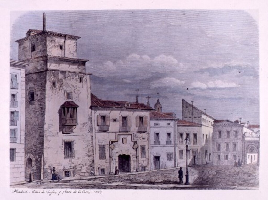 Miniatura de Torre de Luján y plaza de la Villa. 1859