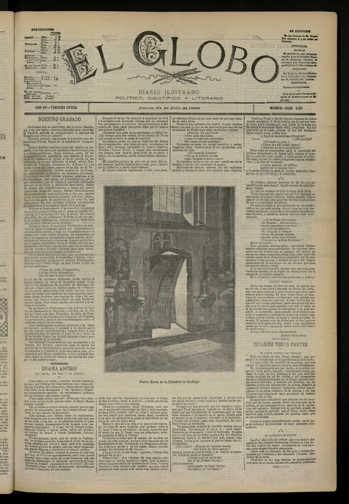 Miniatura de El Globo : diario ilustrado del 25 de julio de 1889, nº 5011
