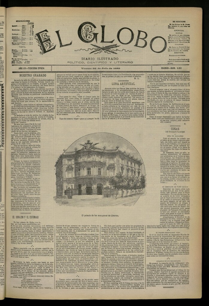 Miniatura de El Globo : diario ilustrado del 26 de julio de 1889, nº 5012
