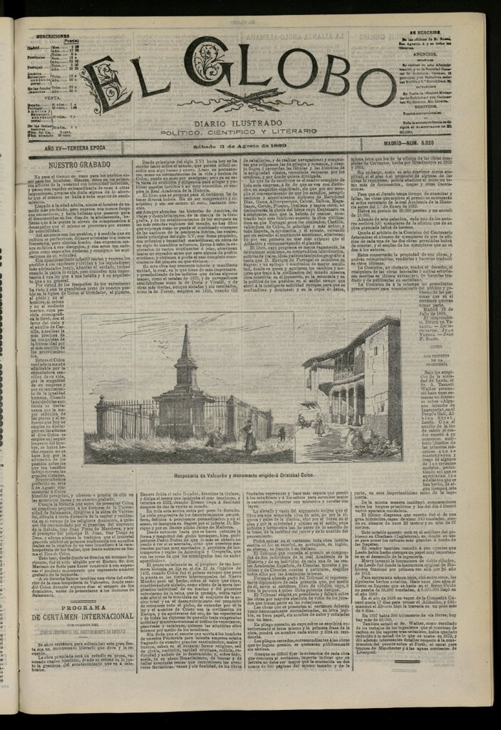 Miniatura de El Globo : diario ilustrado del 3 de agosto de 1889, nº 5020