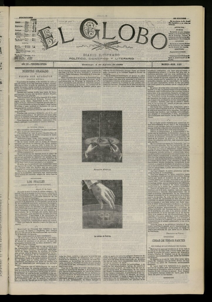 Miniatura de El Globo : diario ilustrado del 4 de agosto de 1889, nº 5021