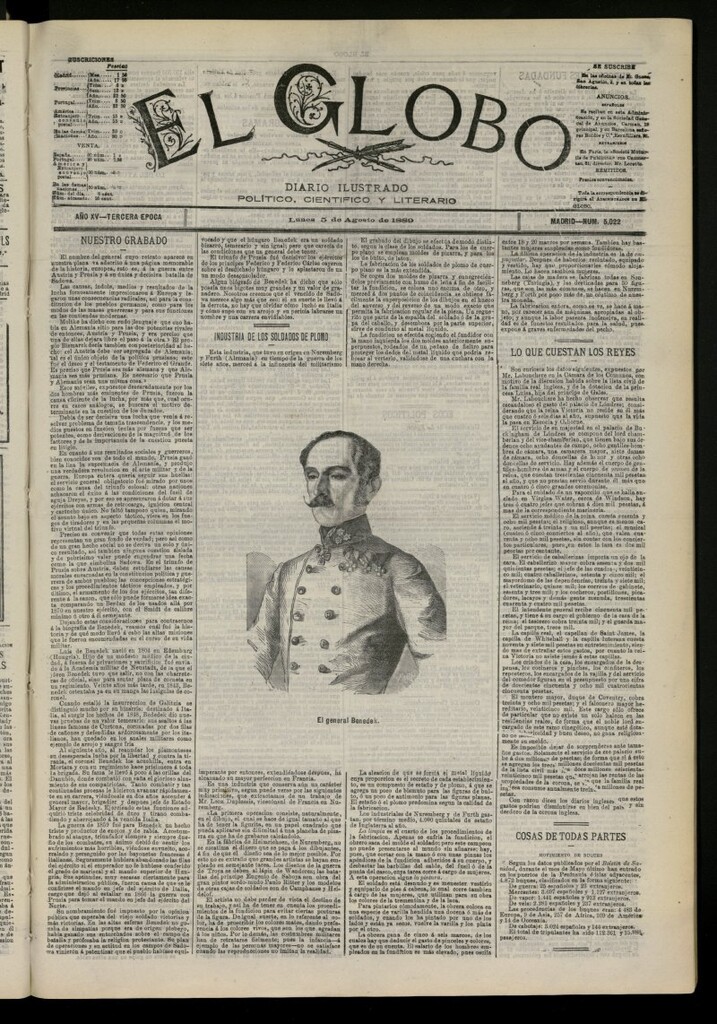 Miniatura de El Globo : diario ilustrado del 5 de agosto de 1889, nº 5022
