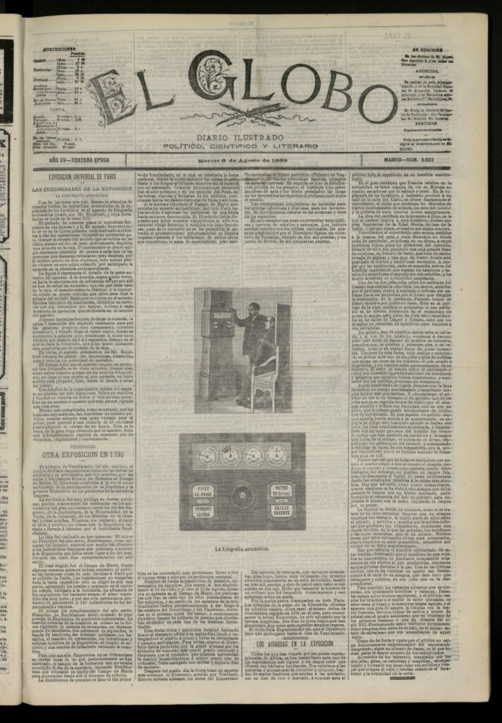 Miniatura de El Globo : diario ilustrado del 6 de agosto de 1889, nº 5023