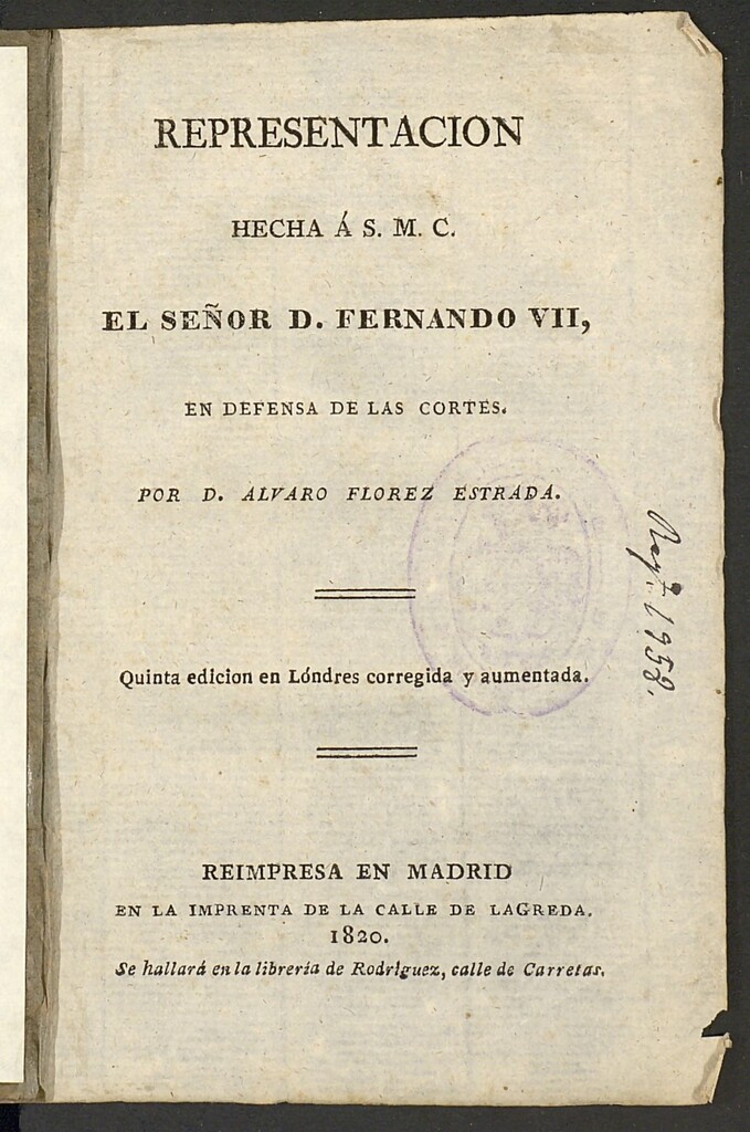 Miniatura de Representación hecha á S.M.C. el señor D. Fernando VII, en defensa de las Cortes