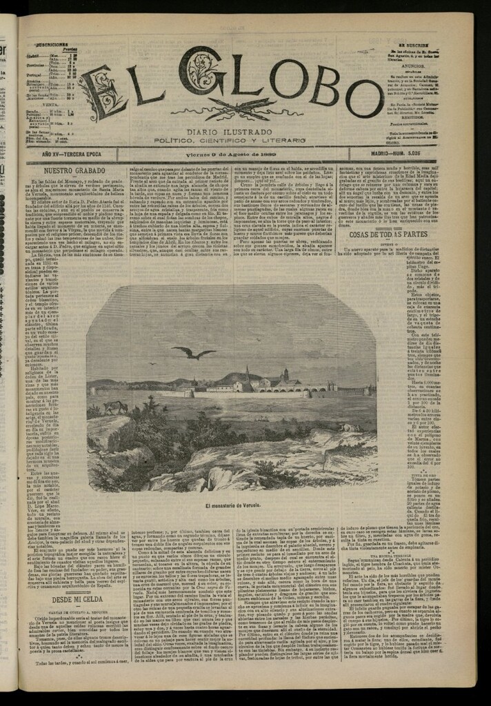 Miniatura de El Globo : diario ilustrado del 9 de agosto de 1889, nº 5026