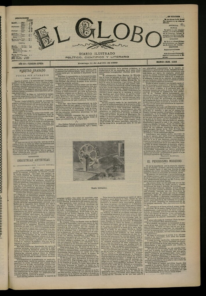Miniatura de El Globo : diario ilustrado del 11 de agosto de 1889, nº 5028