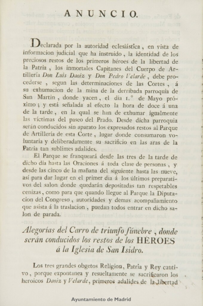 Miniatura de Anuncio del traslado de los restos mortales de Daoiz y Velarde
