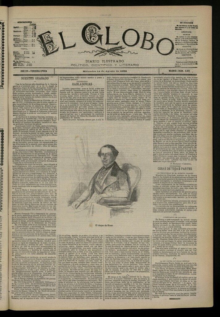 Miniatura de El Globo : diario ilustrado del 14 de agosto de 1889, nº 5031