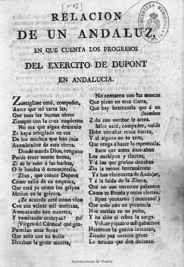 Miniatura de Relacion de un andaluz, en que cuenta los progresos del exercito de Dupont en Andalucia.