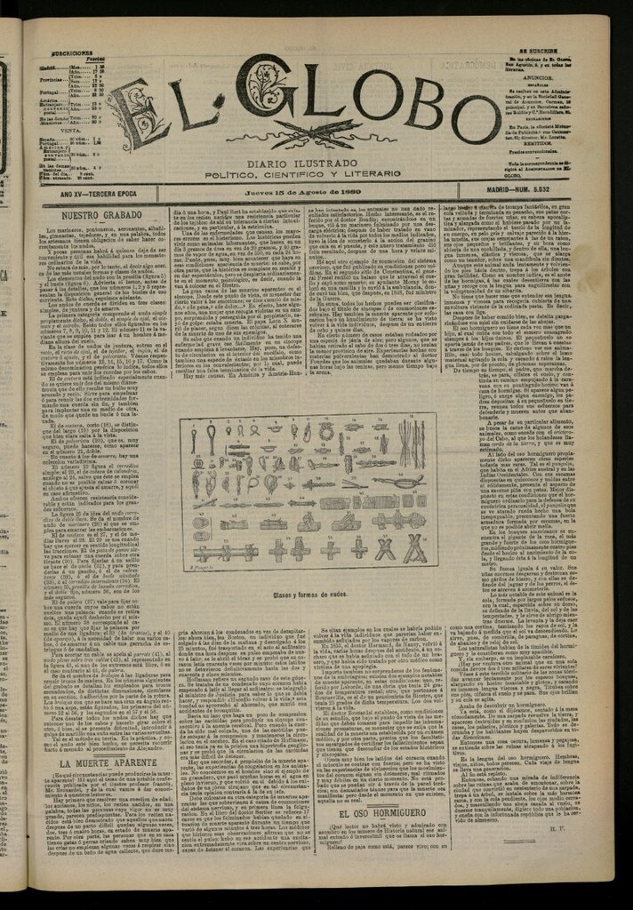 Miniatura de El Globo : diario ilustrado del 15 de agosto de 1889, nº 5032