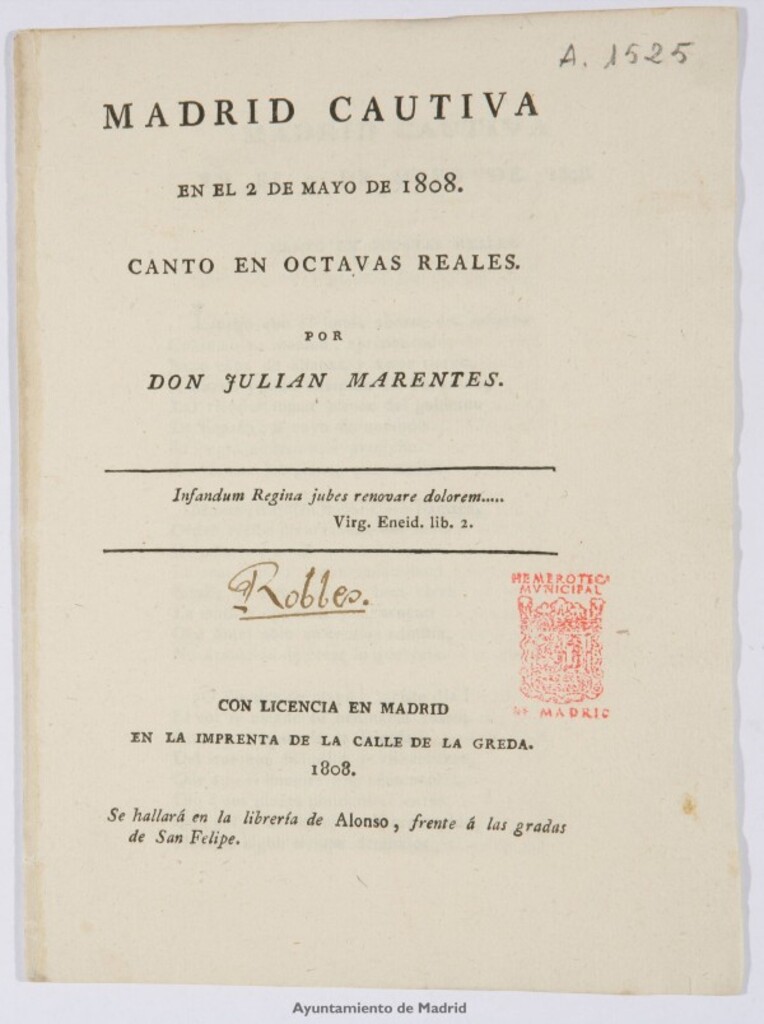 Miniatura de Madrid cautiva en el 2 de mayo de 1808: Canto en octavas reales