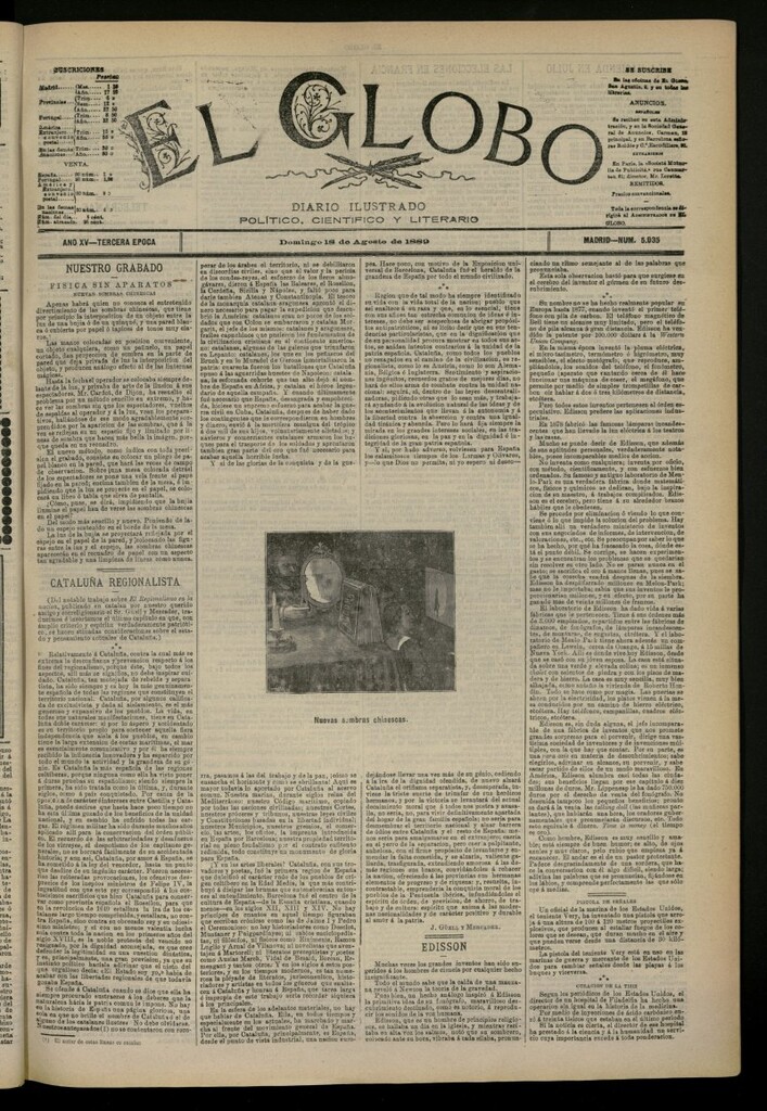 Miniatura de El Globo : diario ilustrado del 18 de agosto de 1889, nº 5035