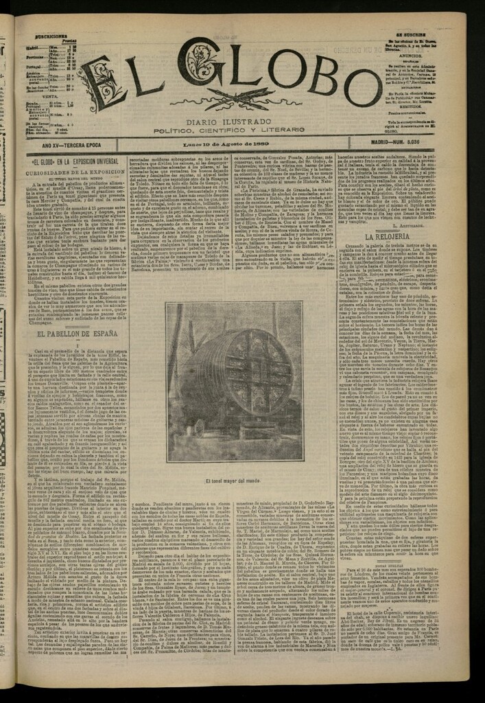 Miniatura de El Globo : diario ilustrado del 19 de agosto de 1889, nº 5036