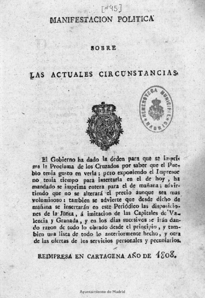 Miniatura de Manifestación política sobre las actuales circunstancias