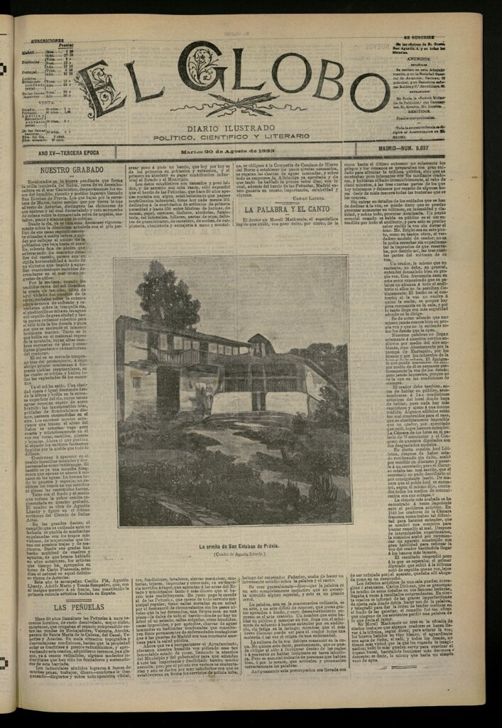 Miniatura de El Globo : diario ilustrado del 20 de agosto de 1889, nº 5037
